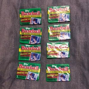 Topps Baseball - 8 unopened wax packs 1990 Yearbook Stickers, 5 stickercards ea